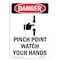Signmission OSHA Danger Sign, Pinch Point Watch Your Hands, 24in X 18in Aluminum, 18" W, 24" L, Portrait OS-DS-A-1824-V-1530 - alternate 1
